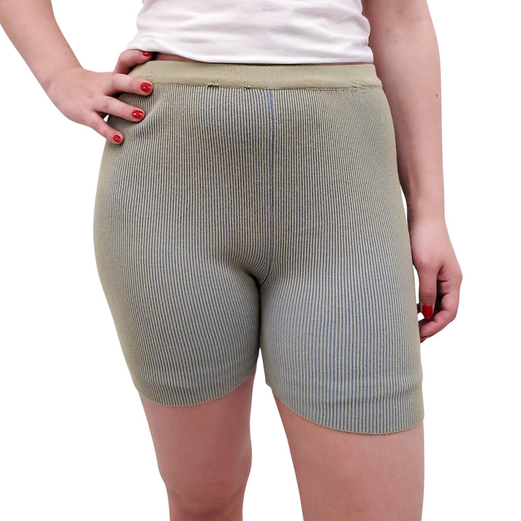 JACQUEMUS LIGHT GREEN RIBBED KNIT SHORTS - SIZE 42