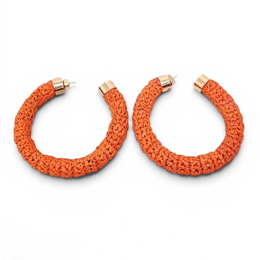 JACQUEMUS ORANGE RAFFIA HOOP EARRINGS
