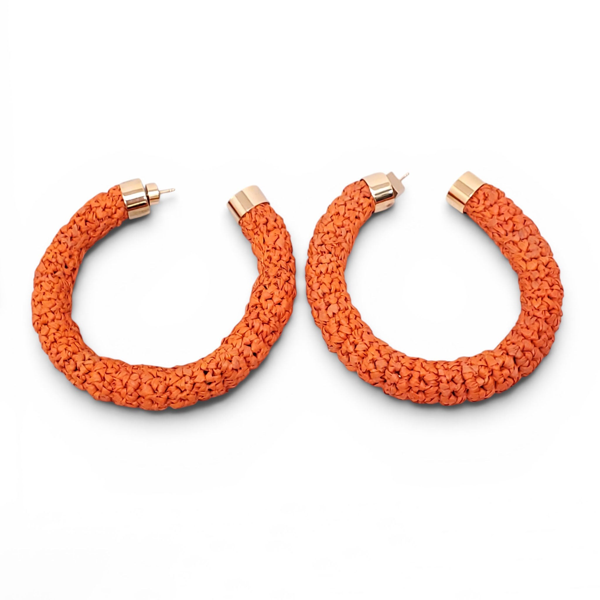 JACQUEMUS ORANGE RAFFIA HOOP EARRINGS