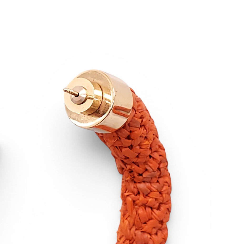 JACQUEMUS ORANGE RAFFIA HOOP EARRINGS
