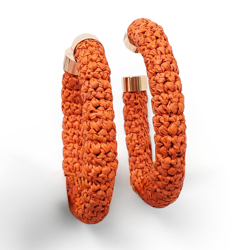 JACQUEMUS ORANGE RAFFIA HOOP EARRINGS