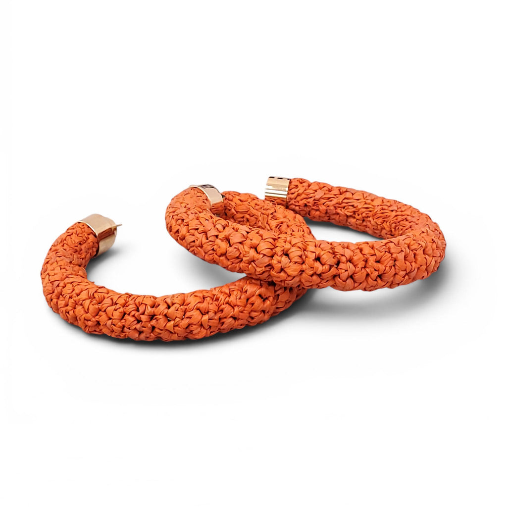 JACQUEMUS ORANGE RAFFIA HOOP EARRINGS