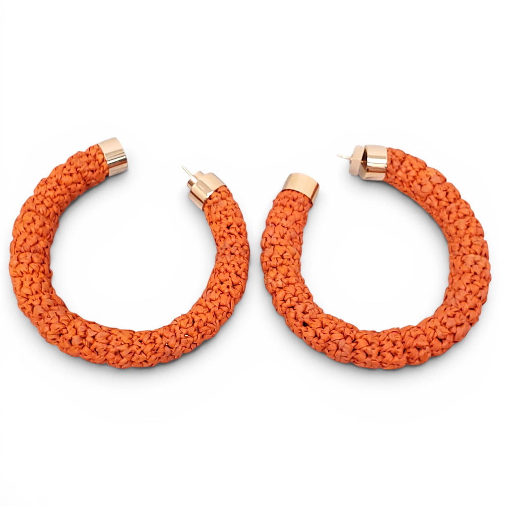 JACQUEMUS ORANGE RAFFIA HOOP EARRINGS