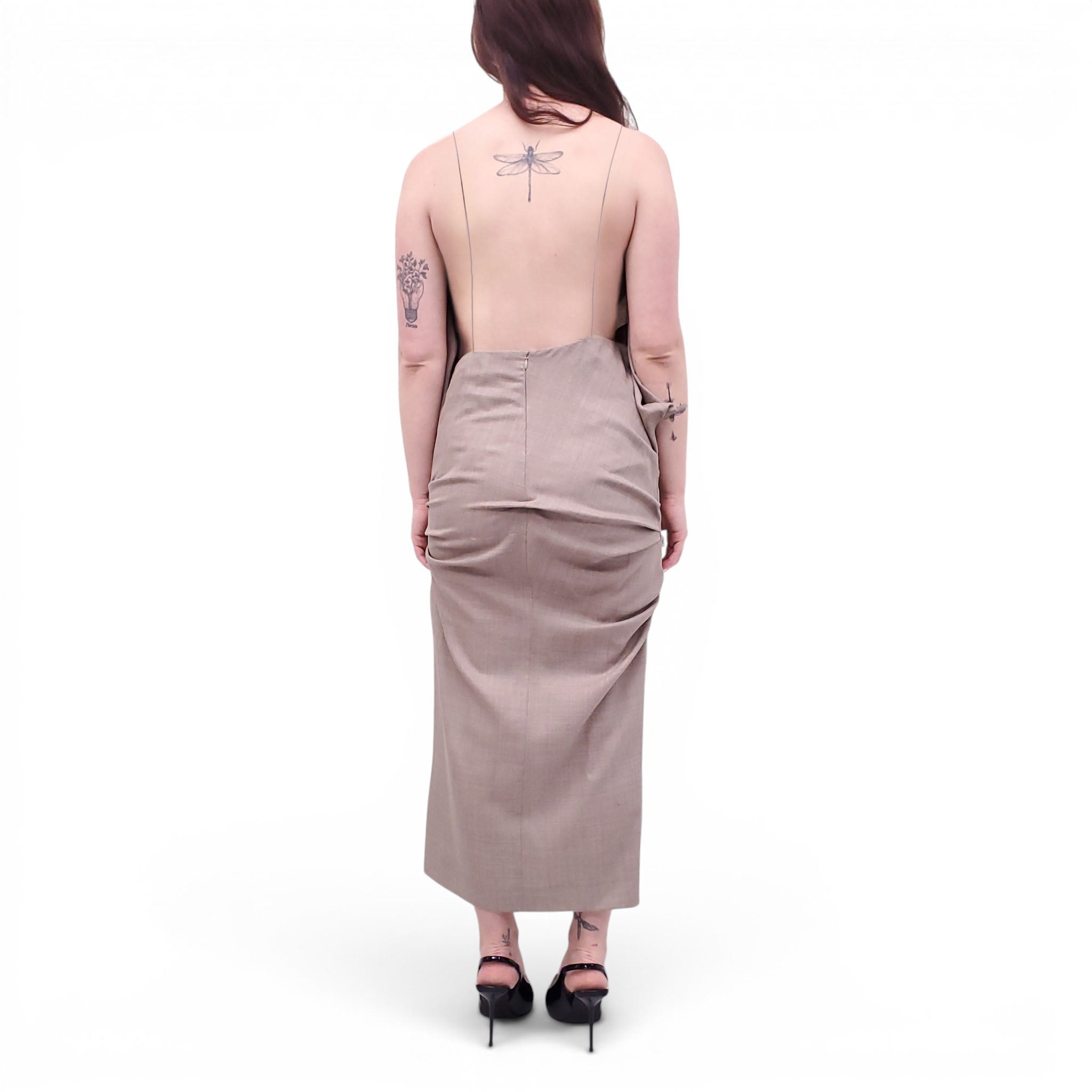 JACQUEMUS TAUPE 'LA BOMBA' RUCHED DRESS - SIZE 38