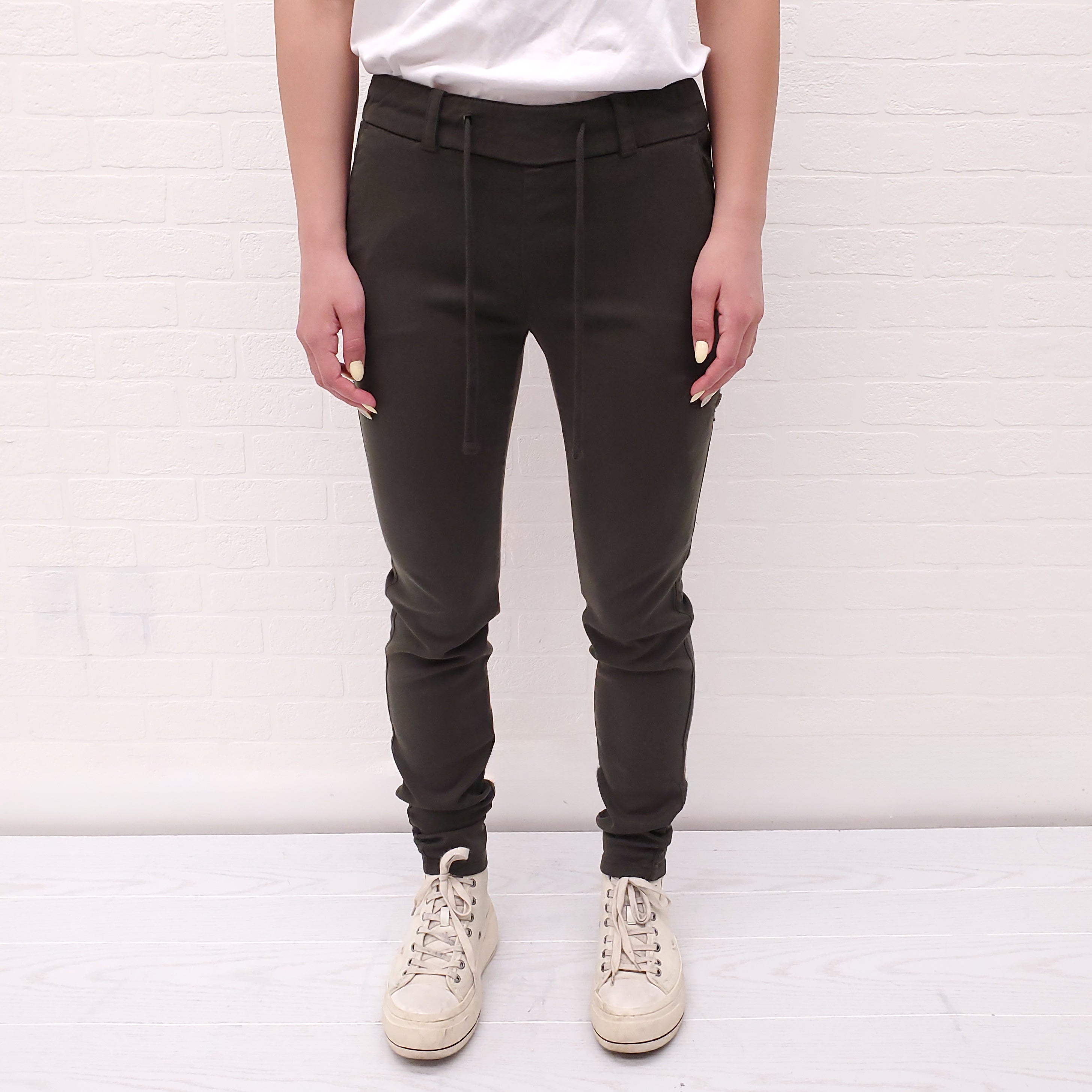 JAMES PERSE ARMY GREEN DRAWSTRING TROUSERS WITH POCKET - SIZE 0/XS