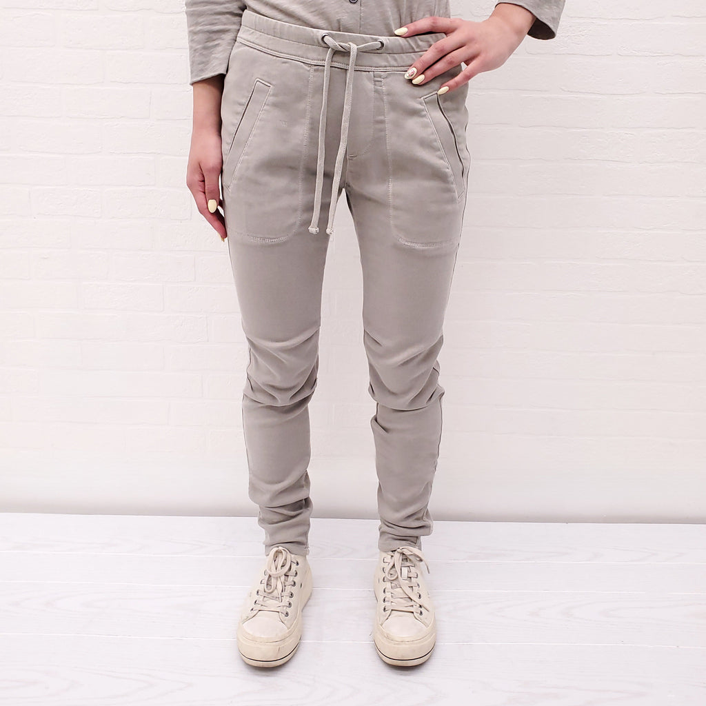 JAMES PERSE BEIGE COTTON DENIM EFFECT TROUSERS WITH DRAWSTRING - SIZE 0/XS