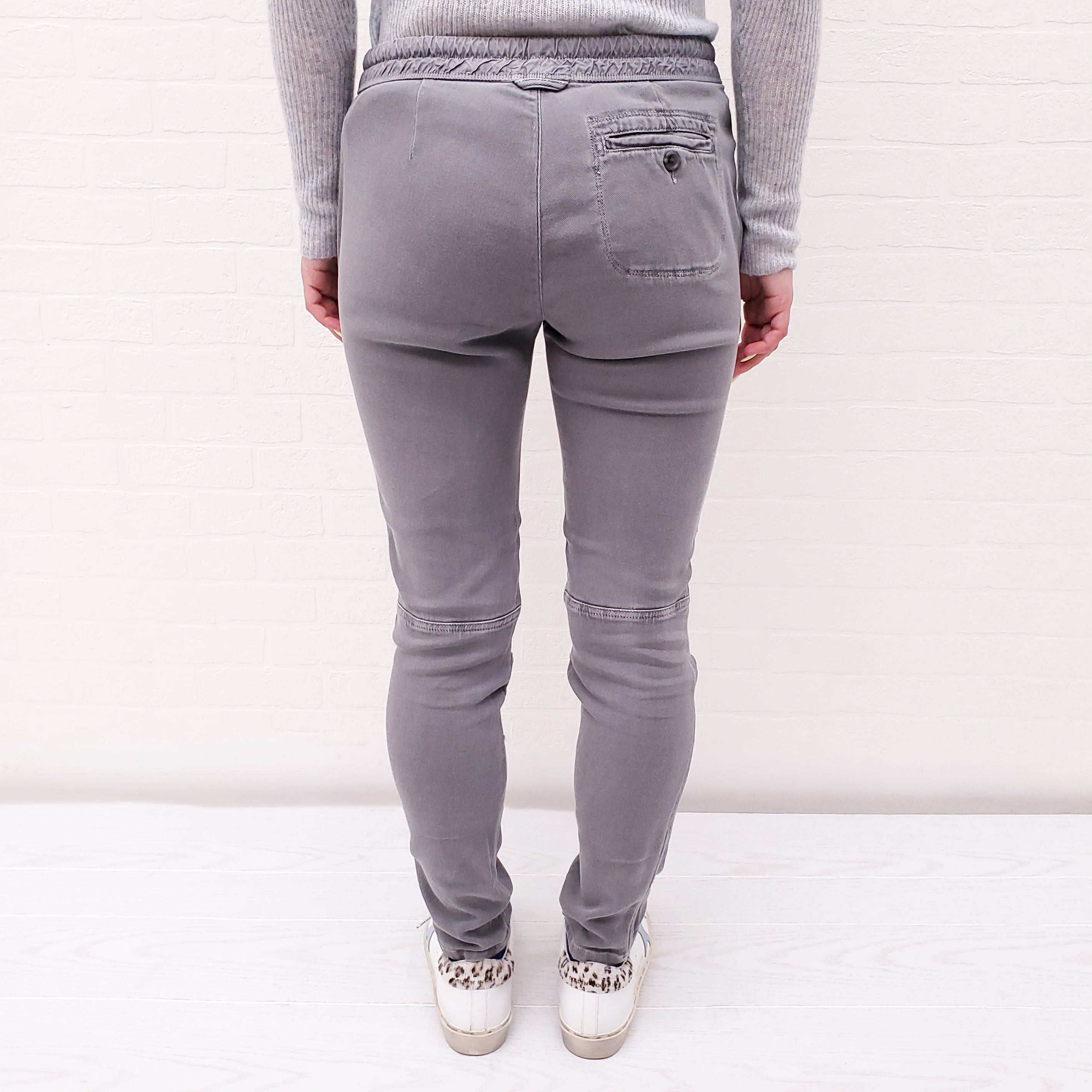 JAMES PERSE LIGHT GREY COTTON DENIM EFFECT TROUSERS WITH DRAWSTRING - SIZE 0/XS