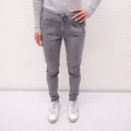 JAMES PERSE LIGHT GREY COTTON DENIM EFFECT TROUSERS WITH DRAWSTRING - SIZE 0/XS