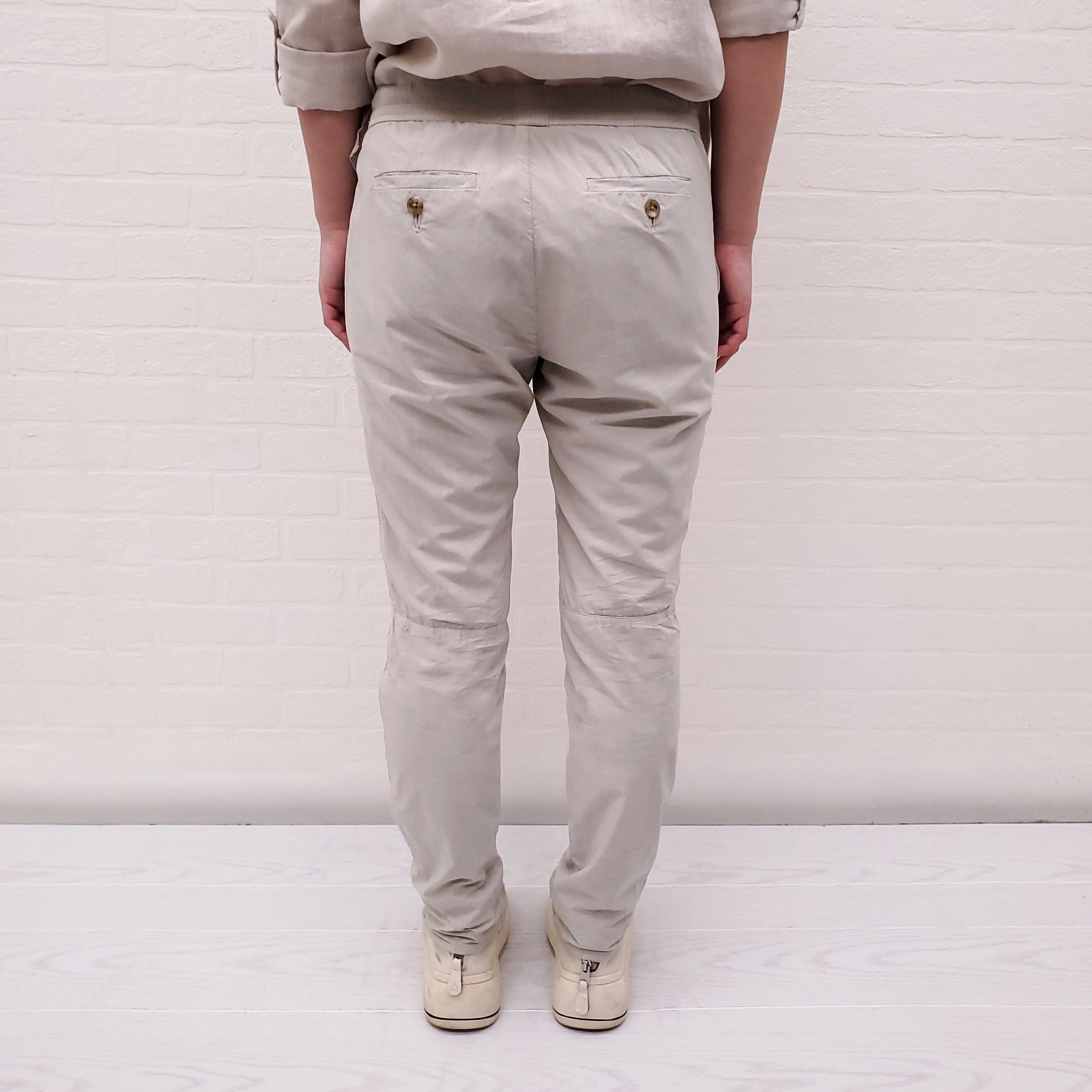 JAMES PERSE OATMEAL COTTON TROUSERS WITH DRAWSTRING - SIZE 0/XS