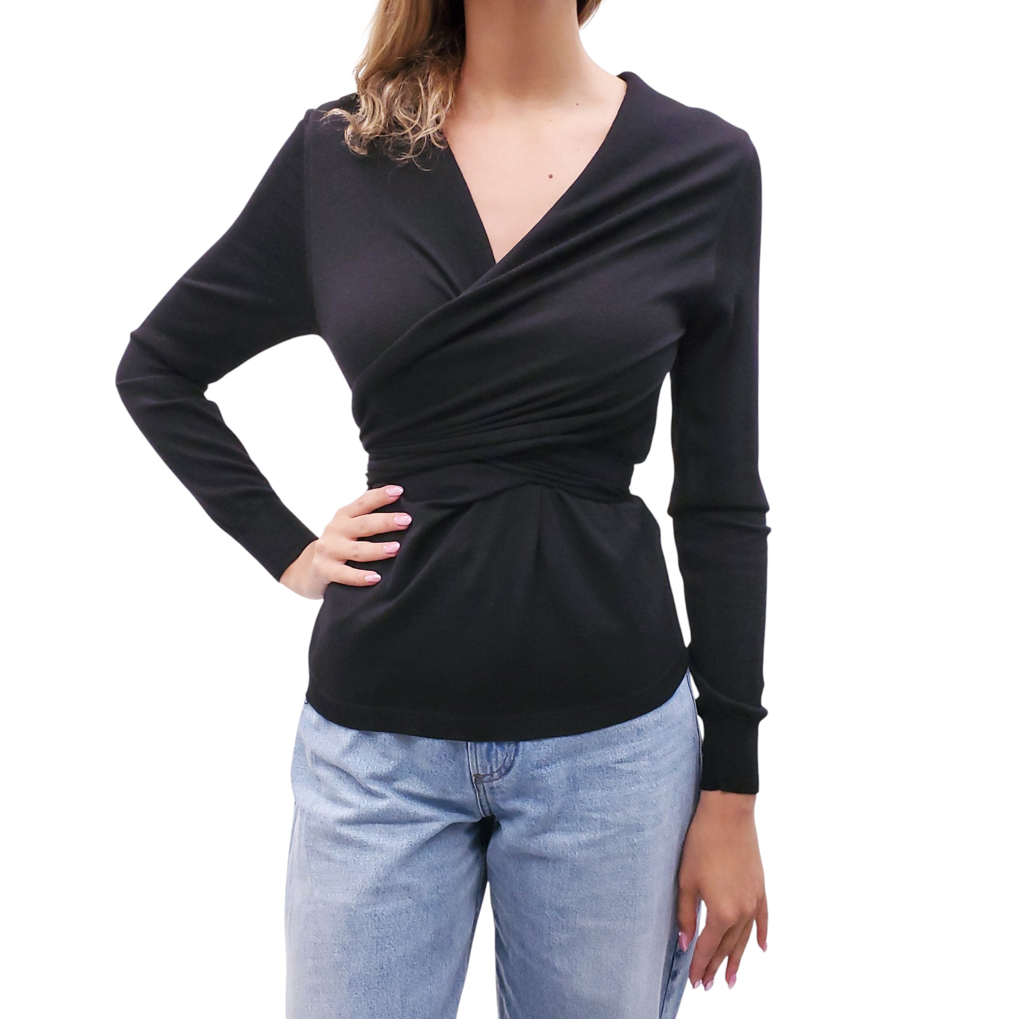 JEAN PAUL GAULTIER BLACK WRAP BLOUSE - SIZE S
