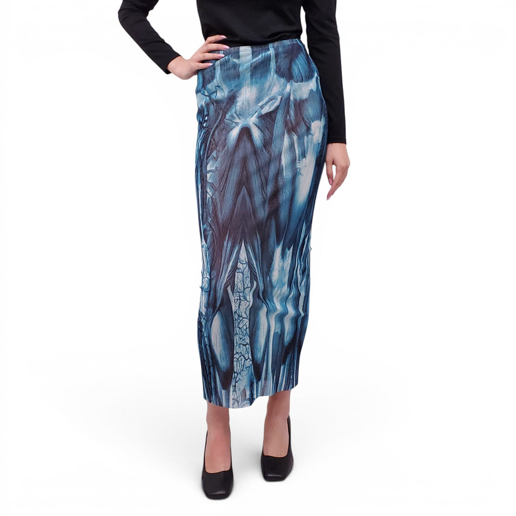 JEAN PAUL GAULTIER BLUE PATTERNED MESH LONG SKIRT - SIZE L