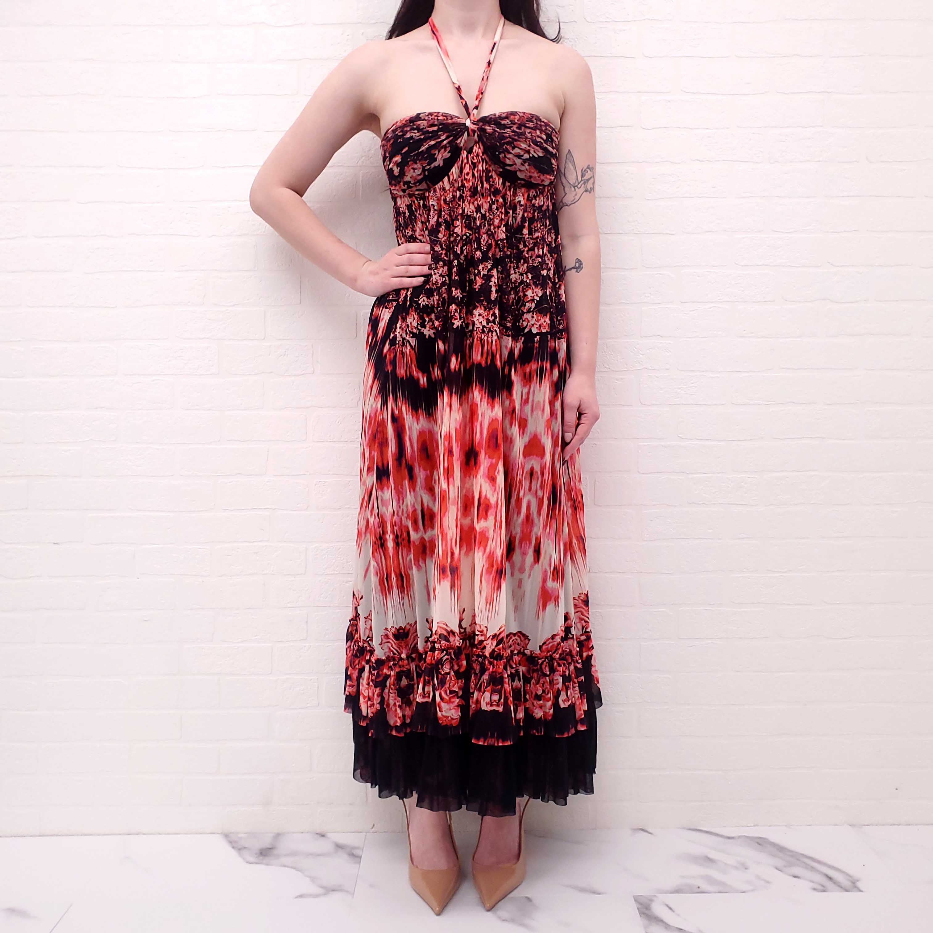 JEAN PAUL GAULTIER RED AND BLACK RUFFLED LAYERED DRESS -  SIZE S