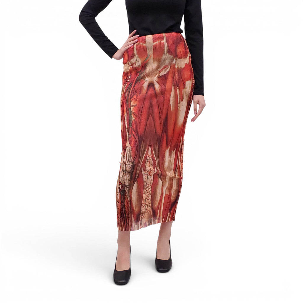 JEAN PAUL GAULTIER RED PATTERNED MESH LONG SKIRT - SIZE L