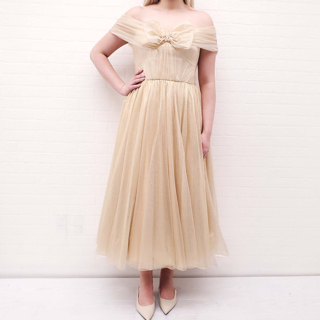 JENNY PACKHAM GOLD TULLE DRESS WITH BOW - SIZE 12