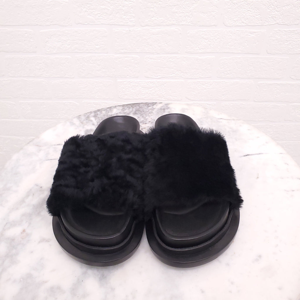JIL SANDER FAUX FUR SANDALS - SIZE 36
