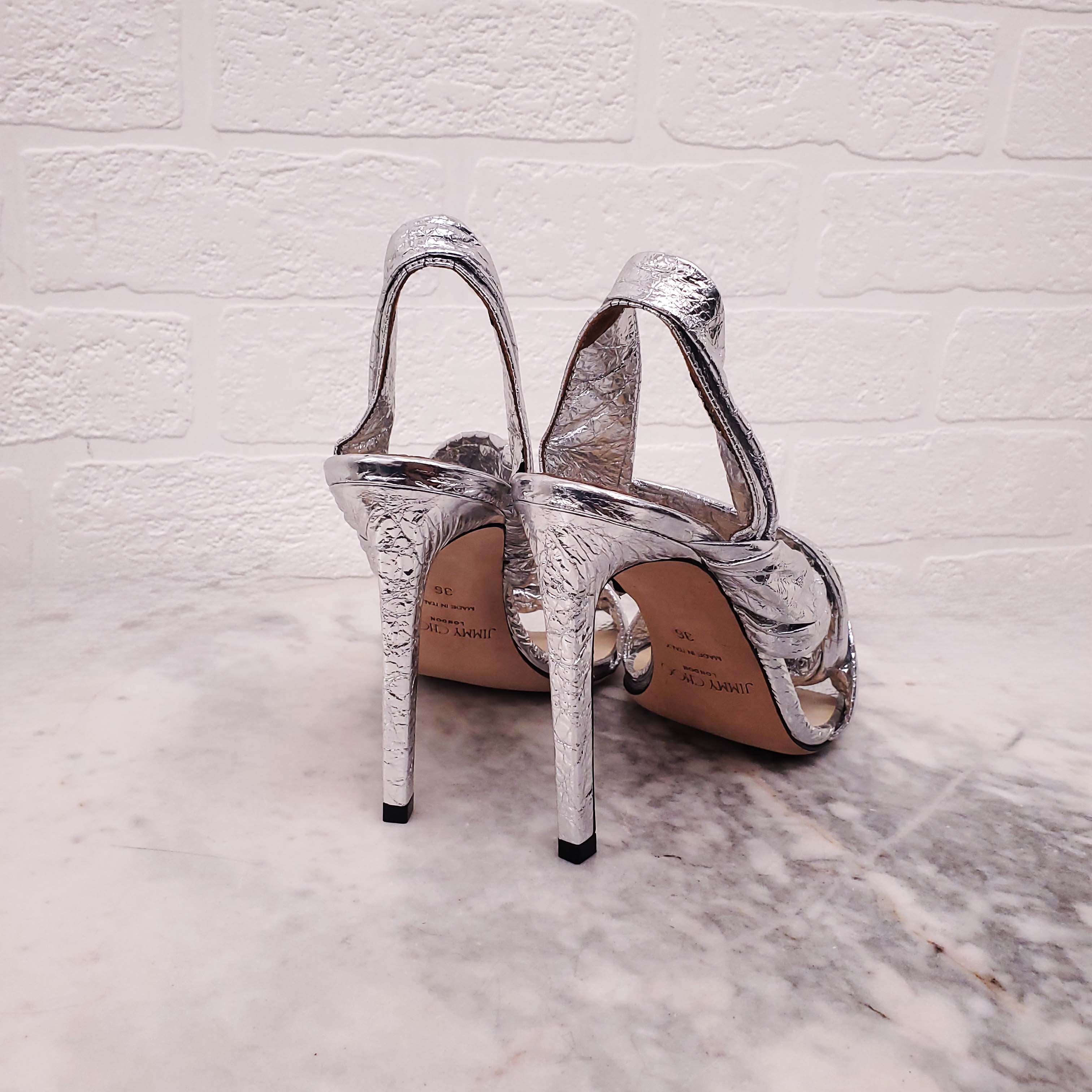 JIMMY CHOO LALIA 100 METALLIC FOIL TWISTED HEELS - SIZE 36