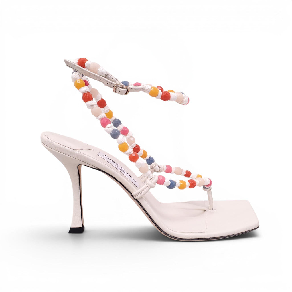 JIMMY CHOO WHITE AMIRAL 90 EMBELLISHED LEATHER SANDALS - SIZE 41