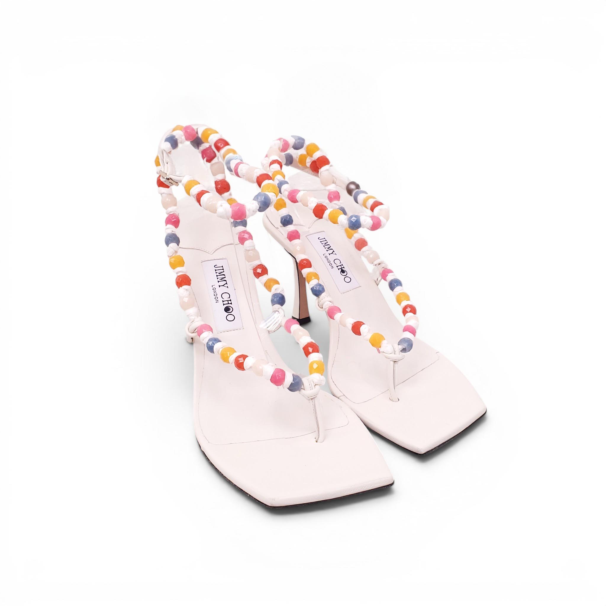 JIMMY CHOO WHITE AMIRAL 90 EMBELLISHED LEATHER SANDALS - SIZE 41