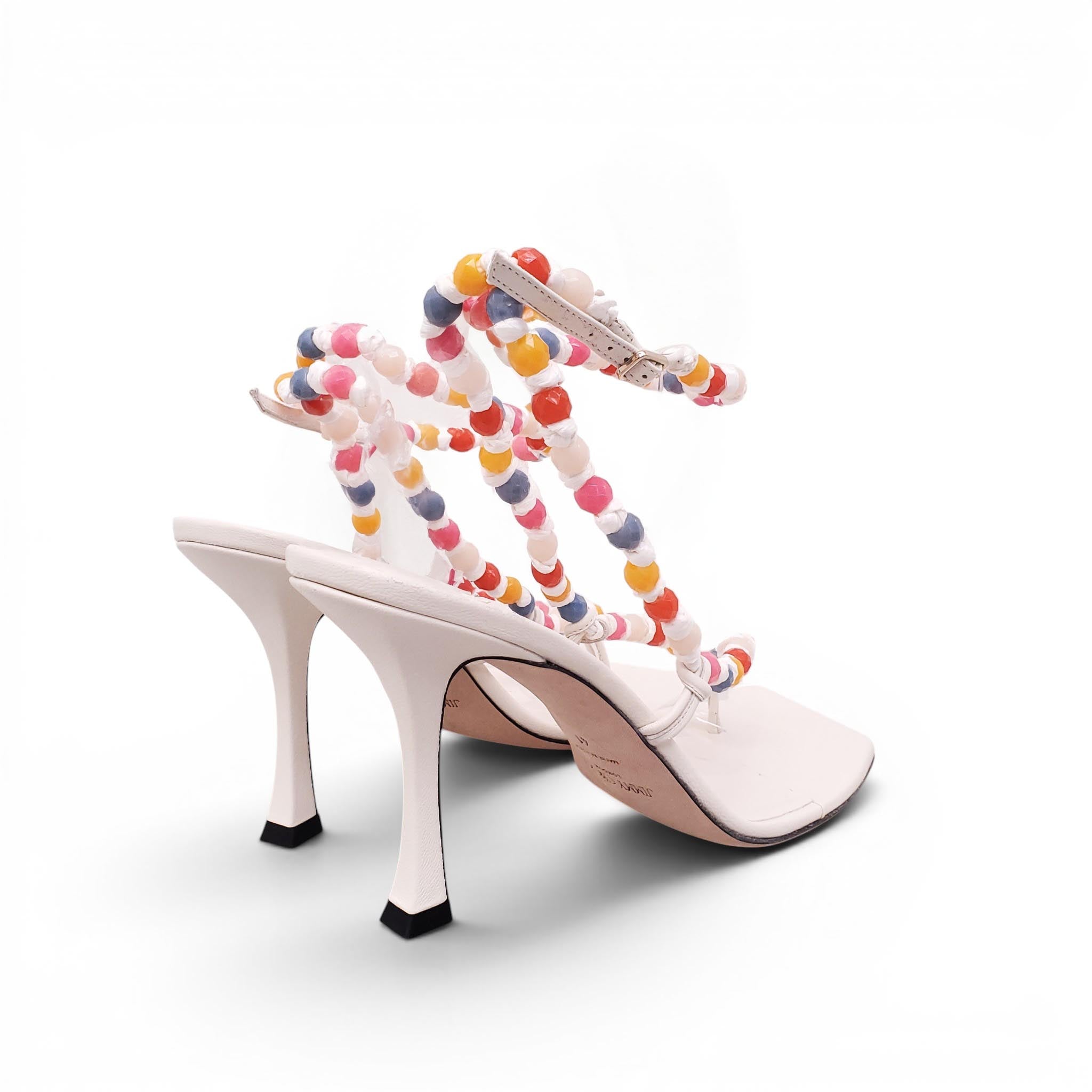 JIMMY CHOO WHITE AMIRAL 90 EMBELLISHED LEATHER SANDALS - SIZE 41