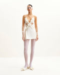 Yuliya White Floral Embellishment V-neckline Mini Dress - White