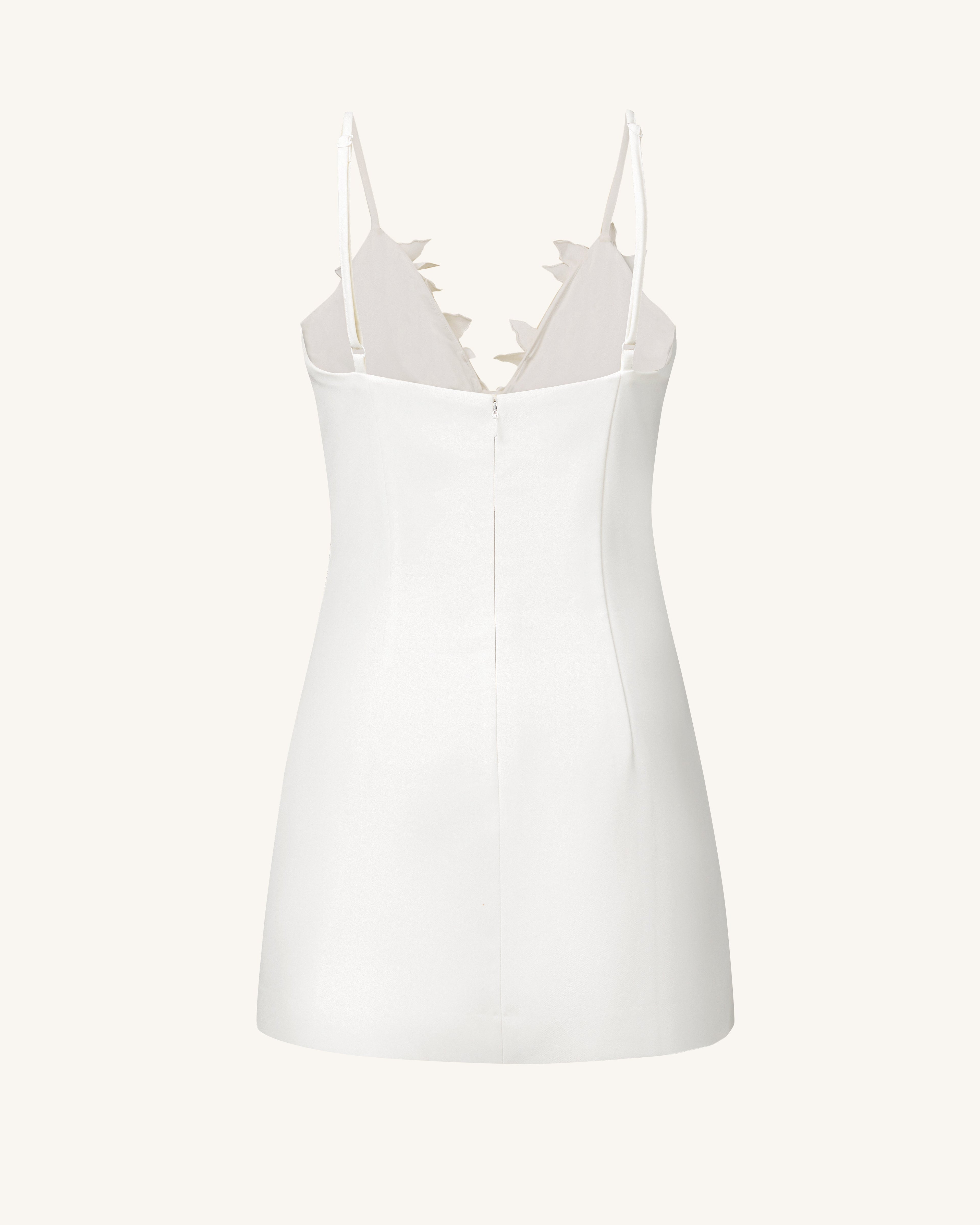 Yuliya White Floral Embellishment V-neckline Mini Dress - White