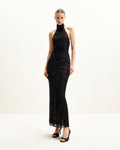 Uliana Black Floral Lace Halterneck Maxi Dress - Black