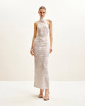 Uliana White Floral Lace Halterneck Maxi Dress - White