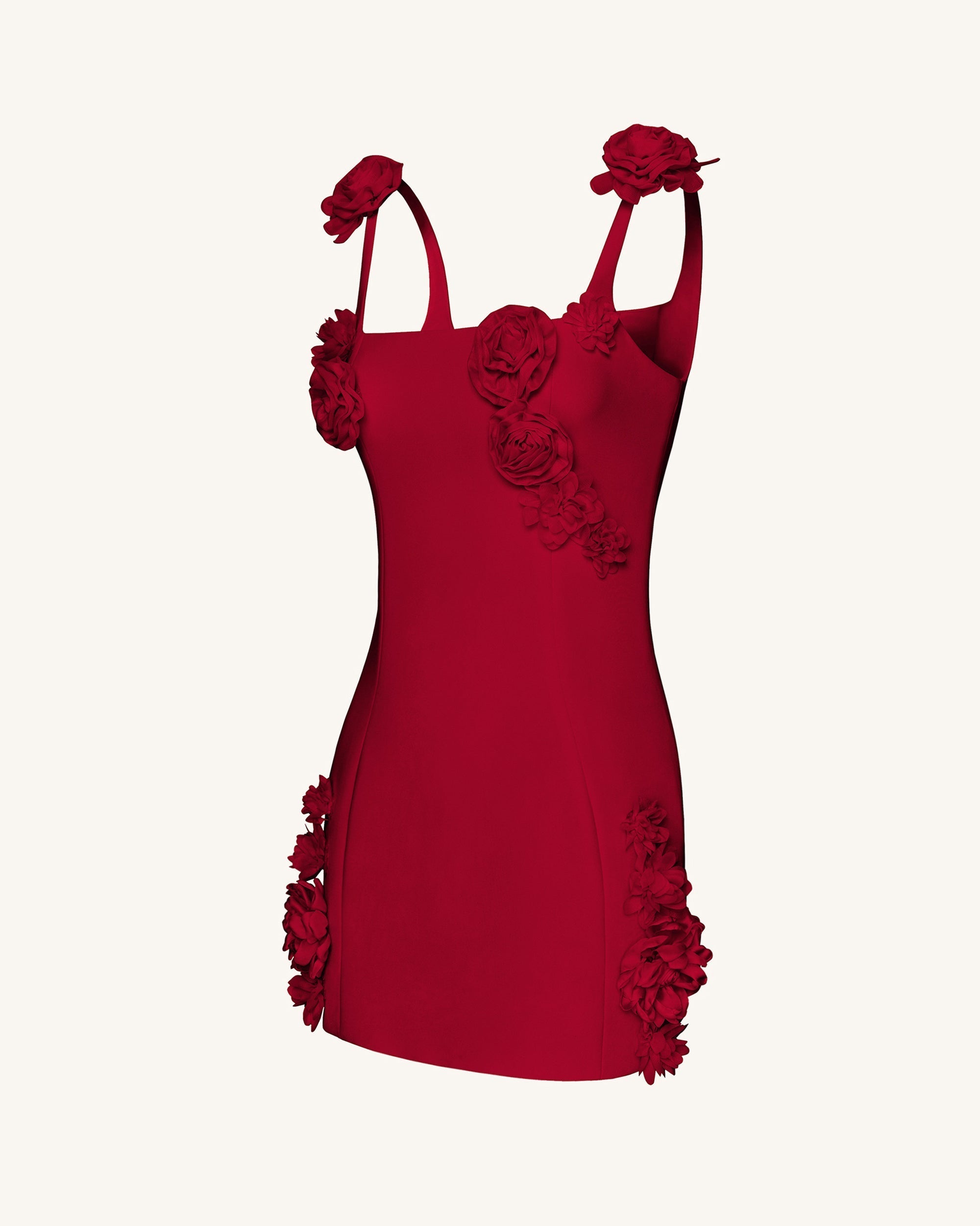 Elaina Rosette Applique Mini Dress - Red