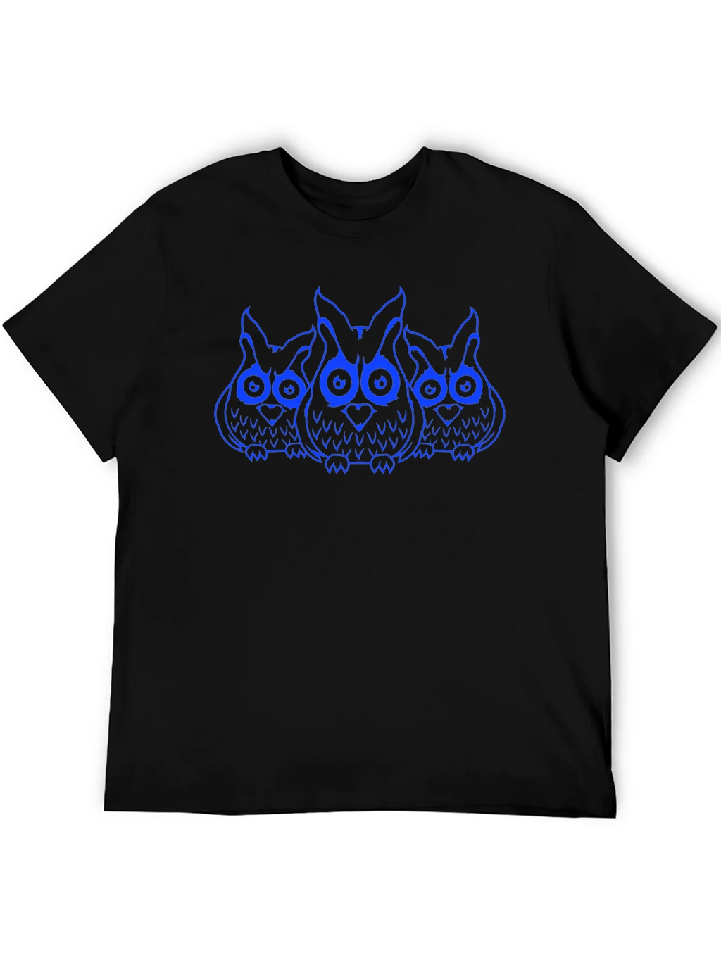 Owl Trio Graphic Print T-Shirt - Black