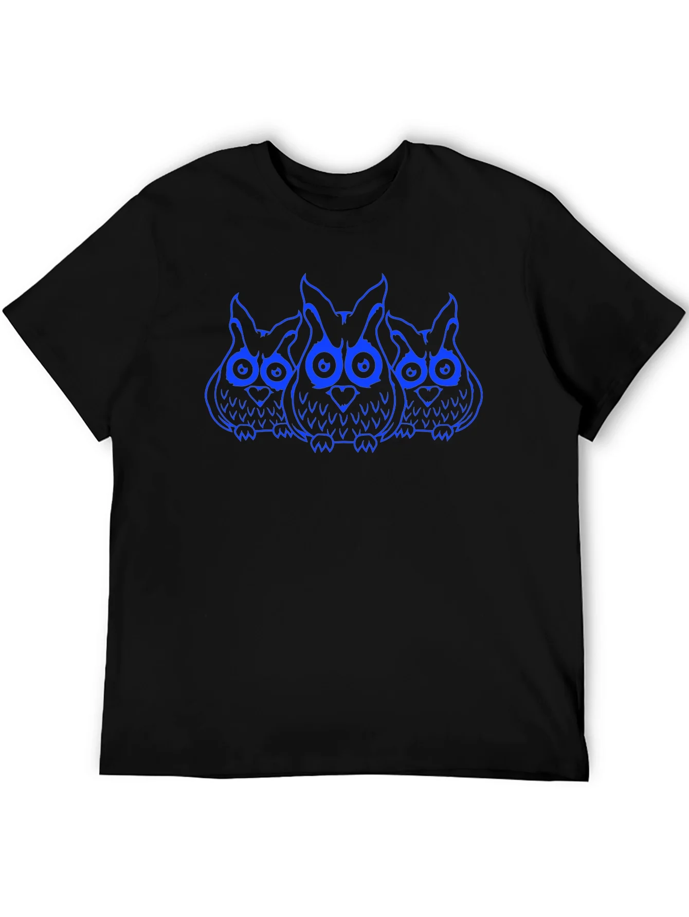 Owl Trio Graphic Print T-Shirt - Black