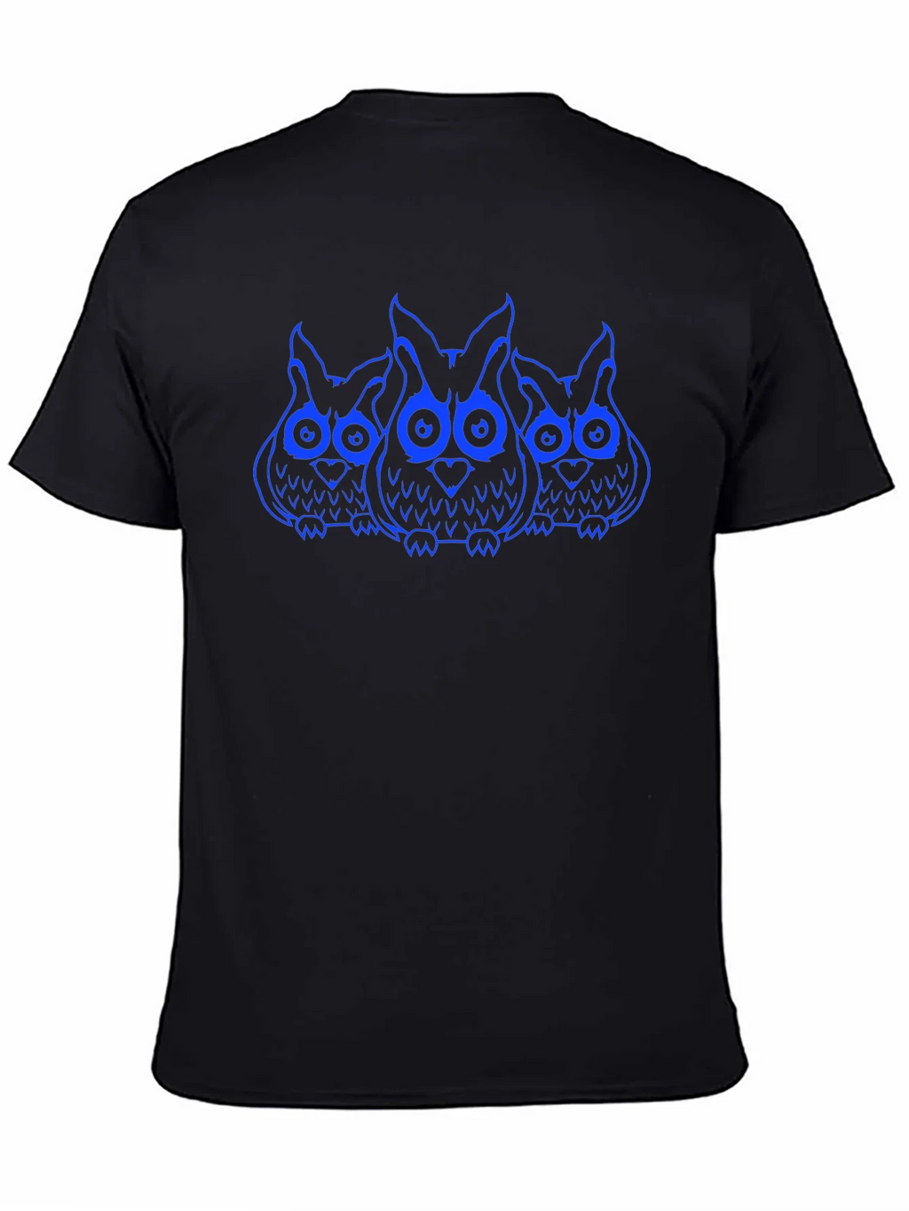 Owl Trio Graphic Print T-Shirt - Black