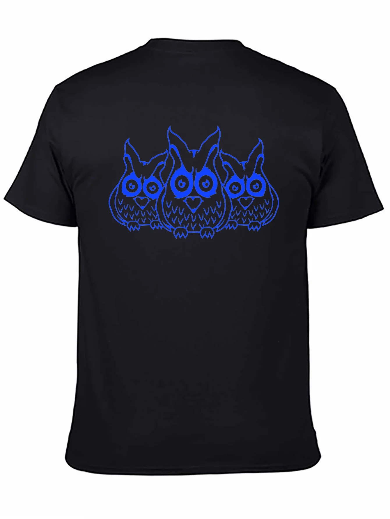 Owl Trio Graphic Print T-Shirt - Black