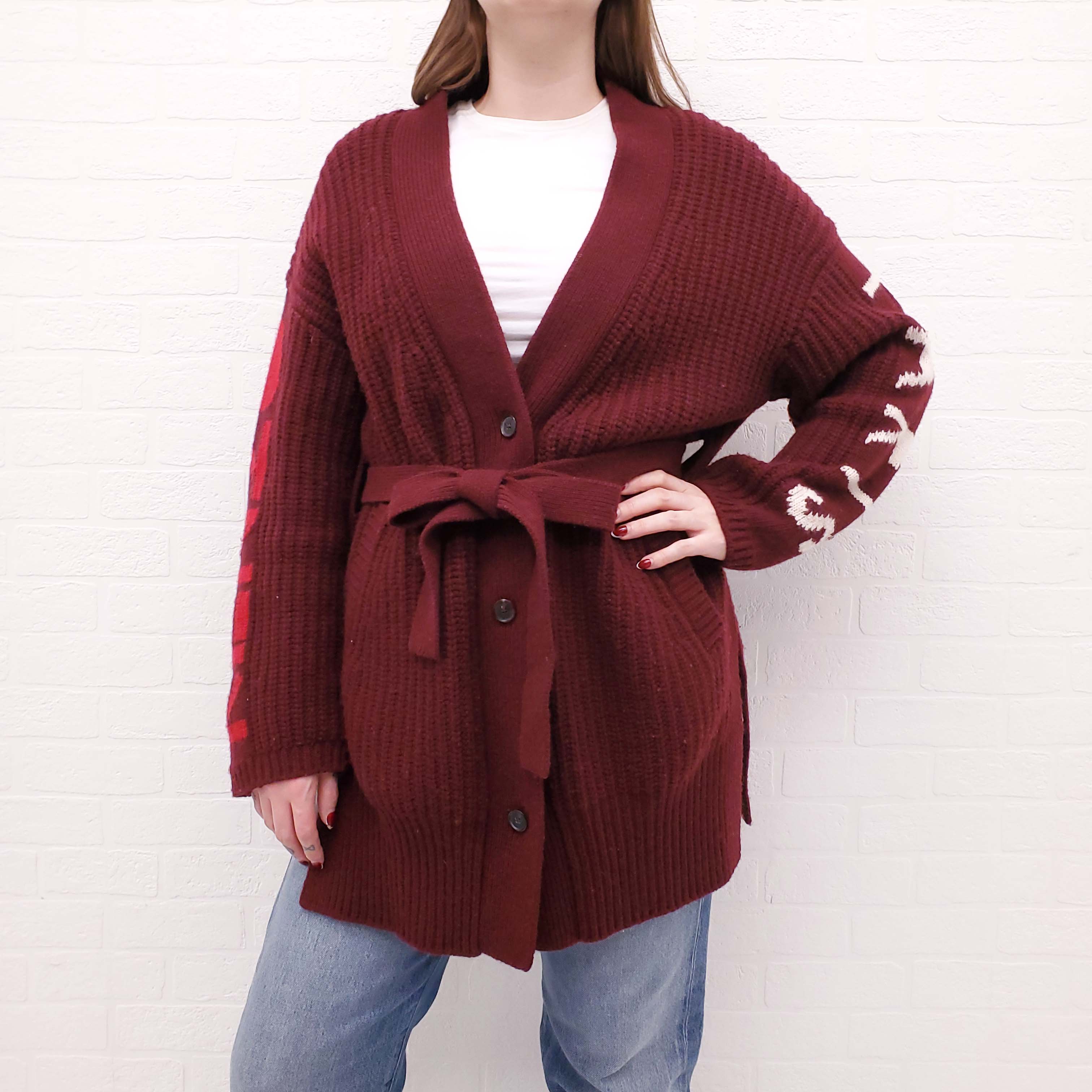 KENZO BURGUNDY CARDIGAN WITH BELT - SIZE S