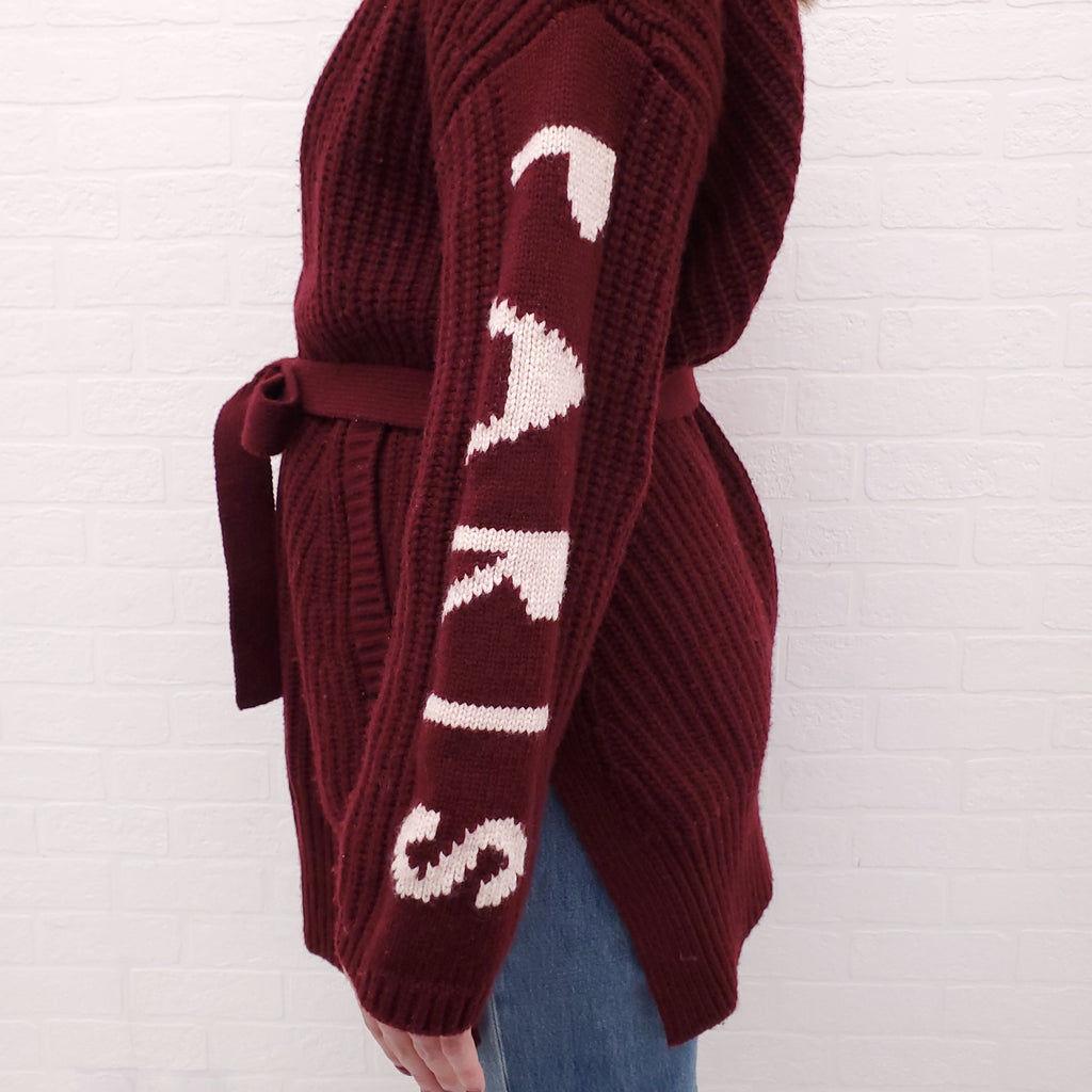 KENZO BURGUNDY CARDIGAN WITH BELT - SIZE S