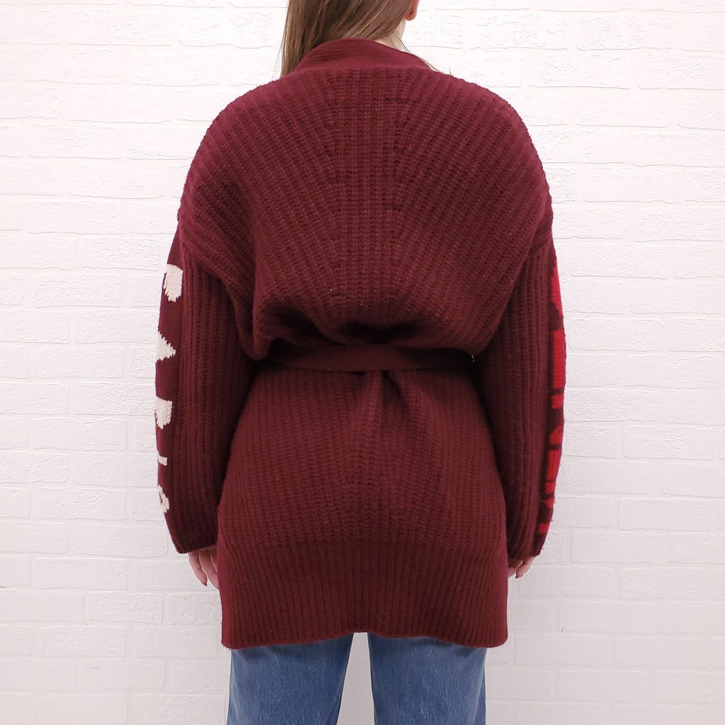 KENZO BURGUNDY CARDIGAN WITH BELT - SIZE S