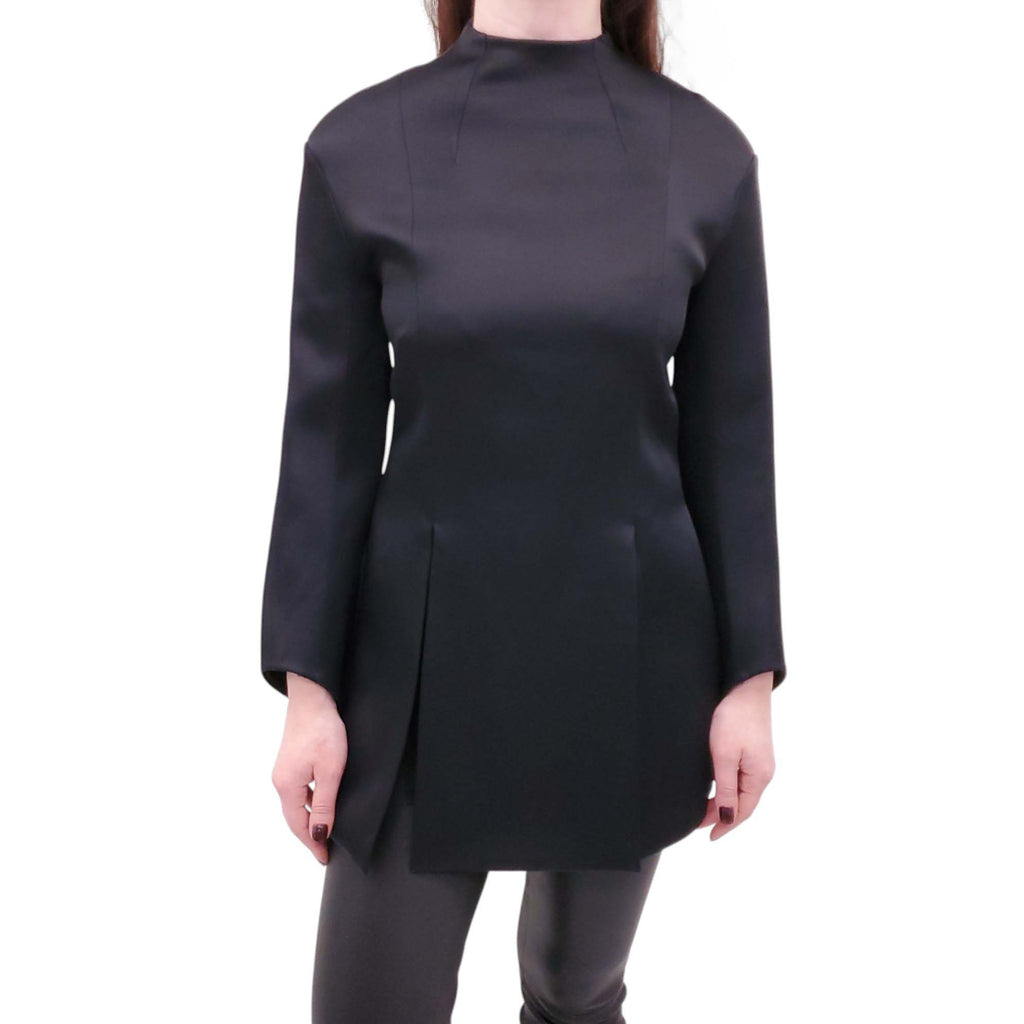 KHAITE BLACK SATIN PLEATED BLOUSE - SIZE 2