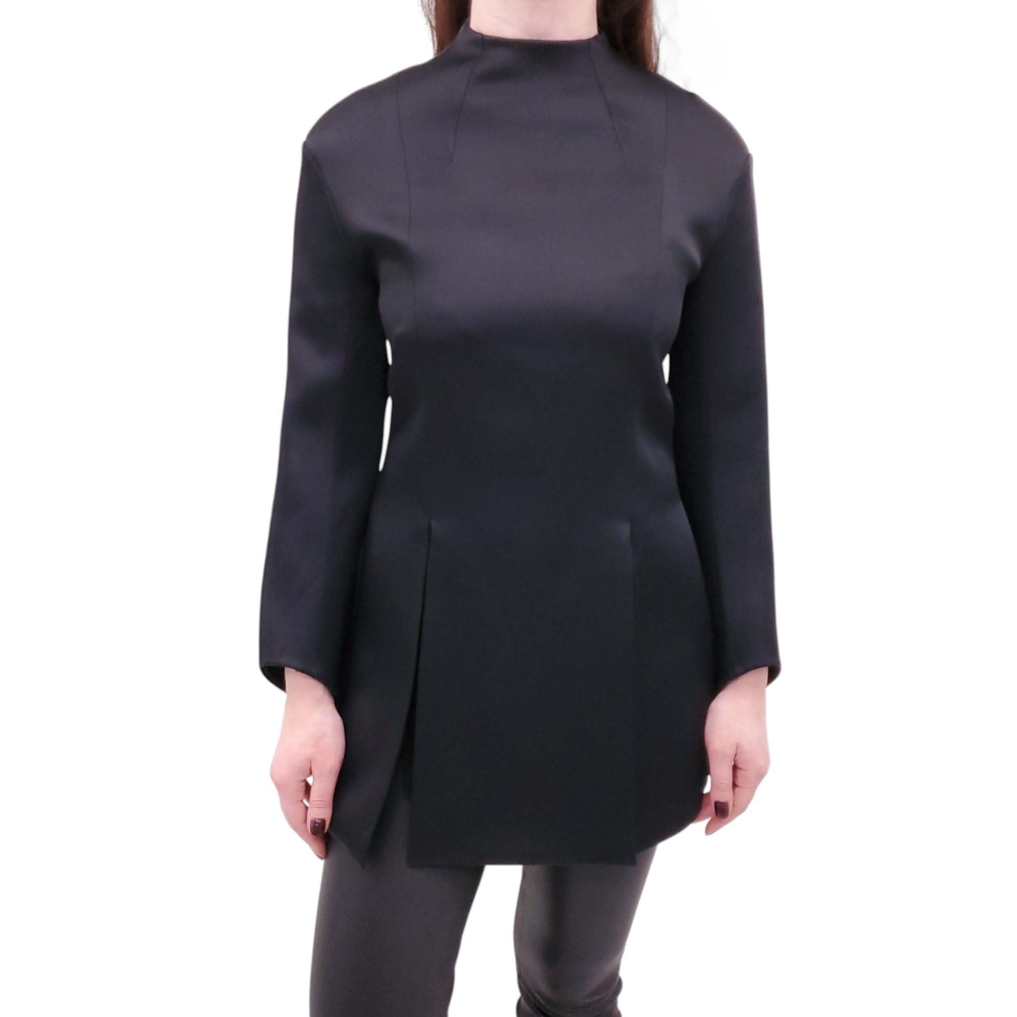 KHAITE BLACK SATIN PLEATED BLOUSE - SIZE 2