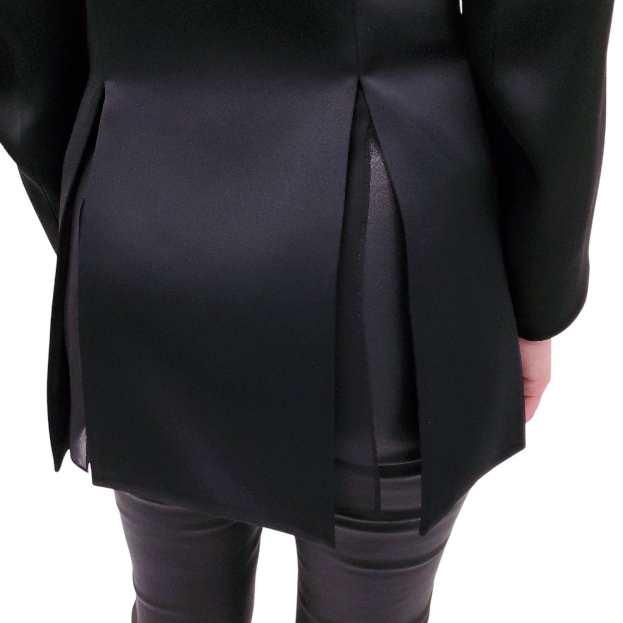 KHAITE BLACK SATIN PLEATED BLOUSE - SIZE 2