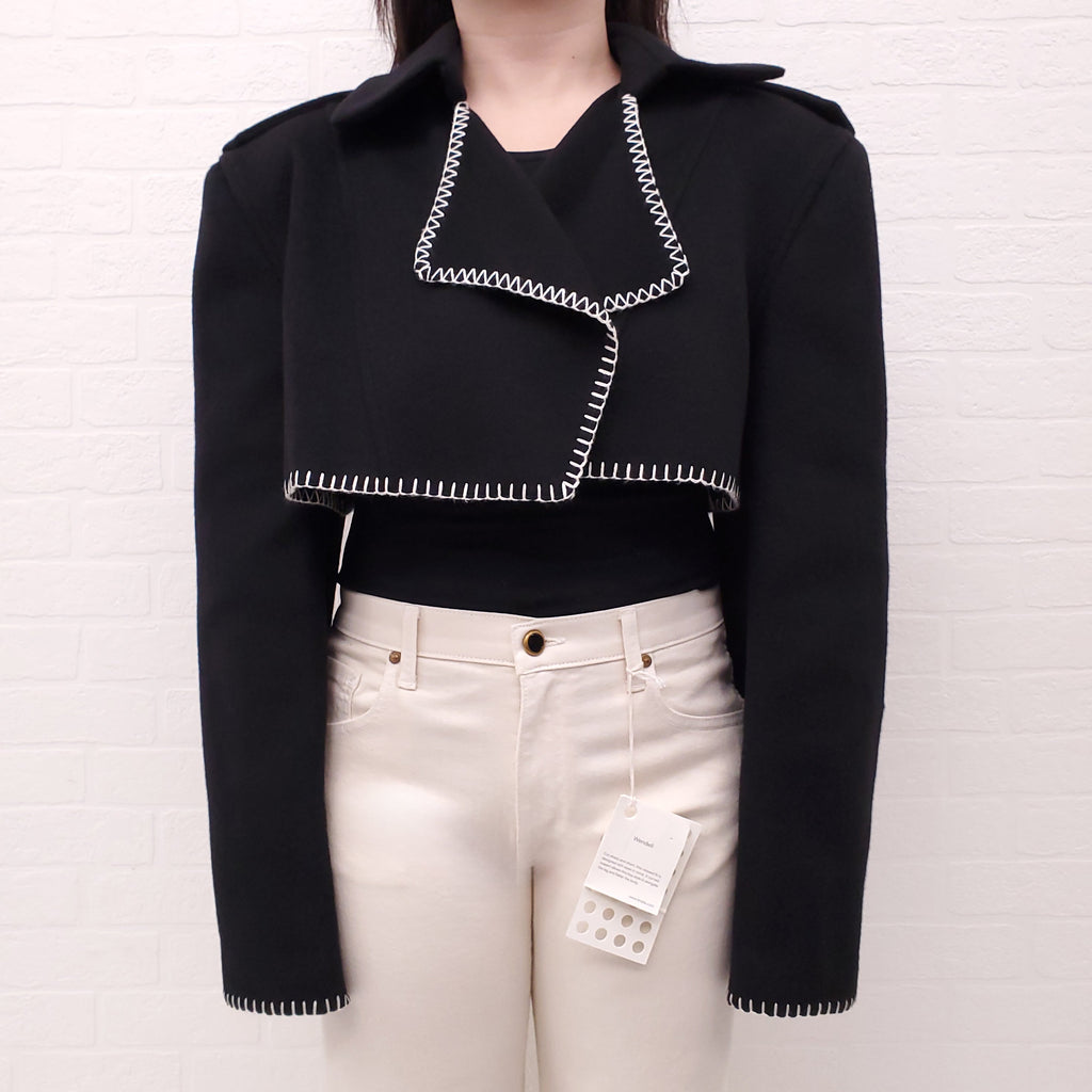 KHAITE BLACK 'HUDSON' BOLERO WITH STITCHING DETAIL - SIZE M/L