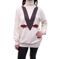 KHAITE CREAM CASHMERE CAR PRINT TURTLENECK SWEATER - SIZE M