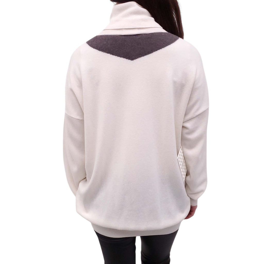 KHAITE CREAM CASHMERE CAR PRINT TURTLENECK SWEATER - SIZE M
