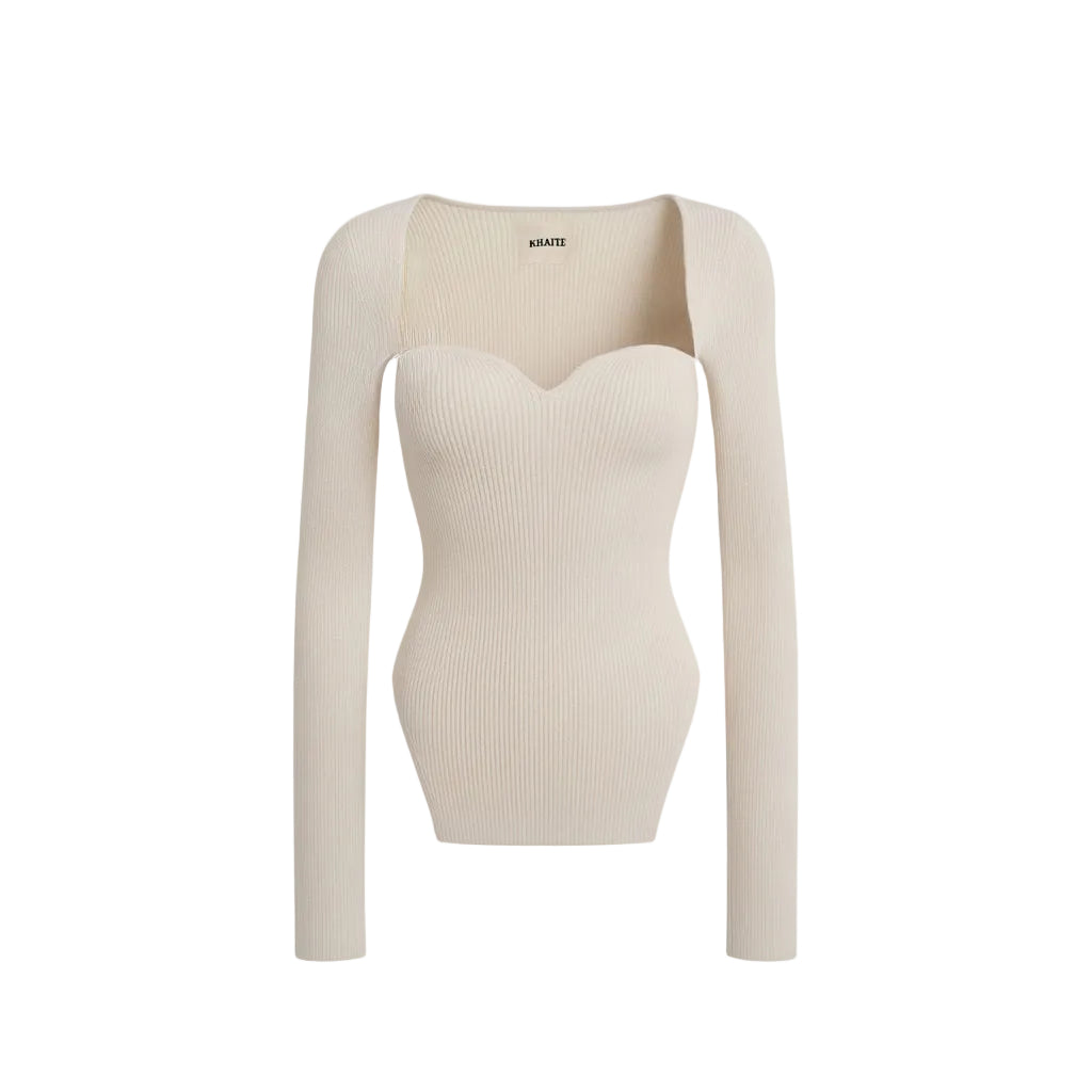 KHAITE CREAM KNIT 'MADDY' LONG BUSTIER TOP - SIZE L