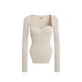 KHAITE CREAM KNIT 'MADDY' LONG BUSTIER TOP - SIZE L
