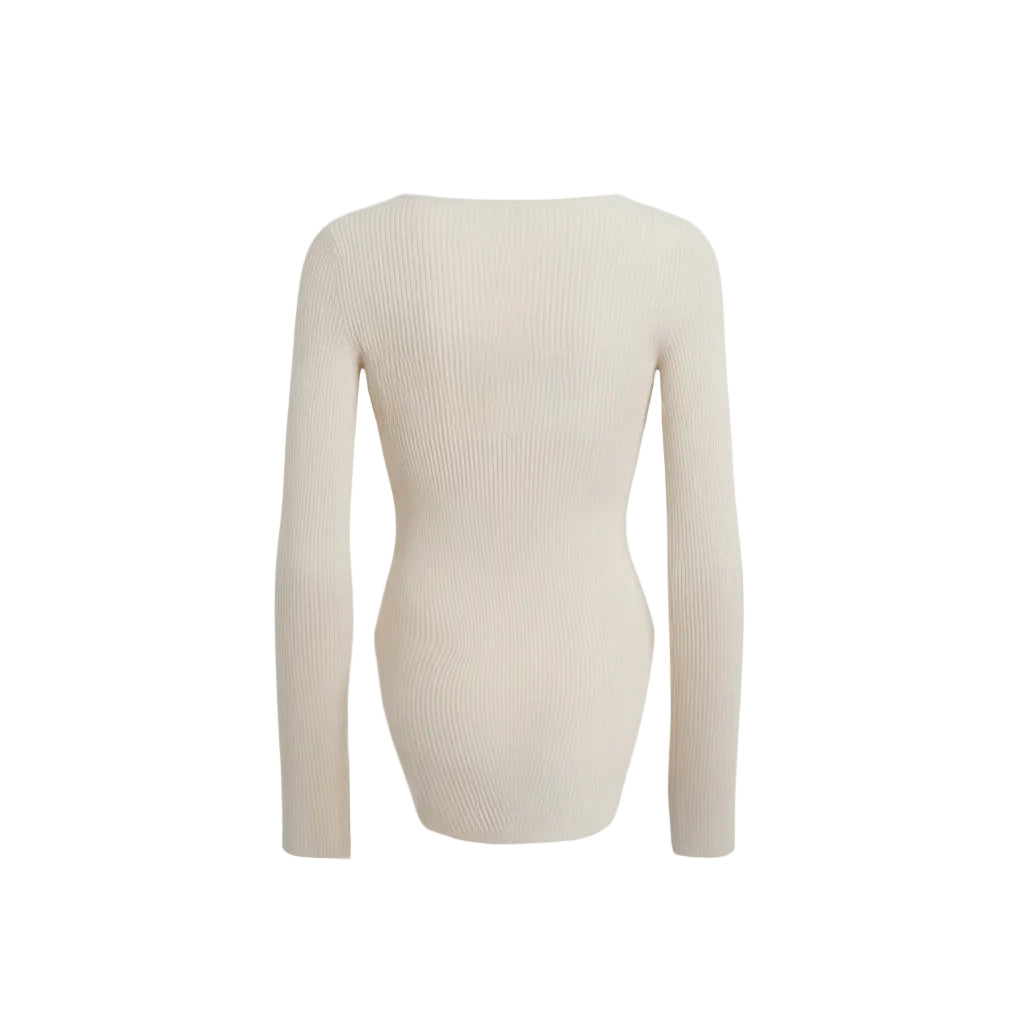 KHAITE CREAM KNIT 'MADDY' LONG BUSTIER TOP - SIZE L