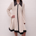 KHAITE CREAM 'JEROLE' BOUCLE COAT WITH BLACK LEATHER TRIM - SIZE S