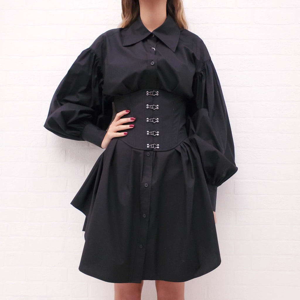 KIMHEKIM BLACK BUTTON UP SHIRT DRESS WITH CORSET BELT - SIZE 34