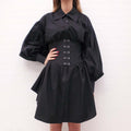 KIMHEKIM BLACK BUTTON UP SHIRT DRESS WITH CORSET BELT - SIZE 34