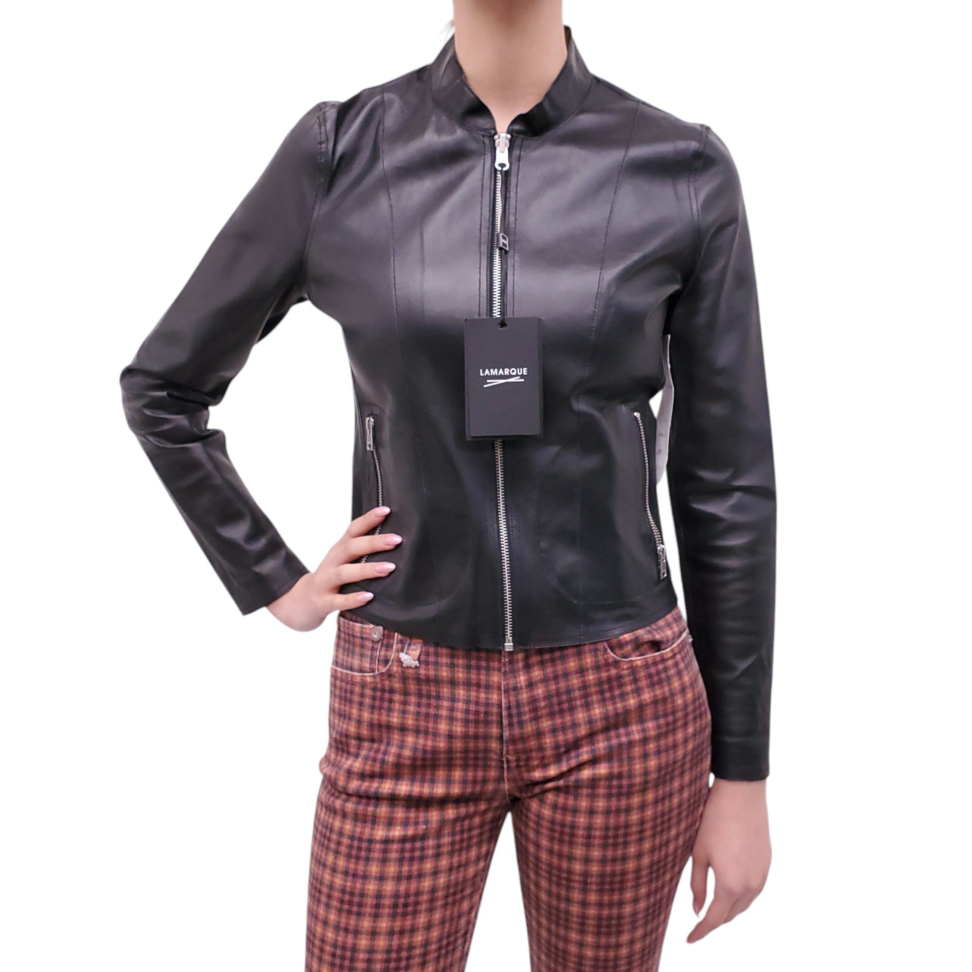 LAMARQUE BLACK AND SILVER REVERSIBLE BOMBER JACKET - SIZE S