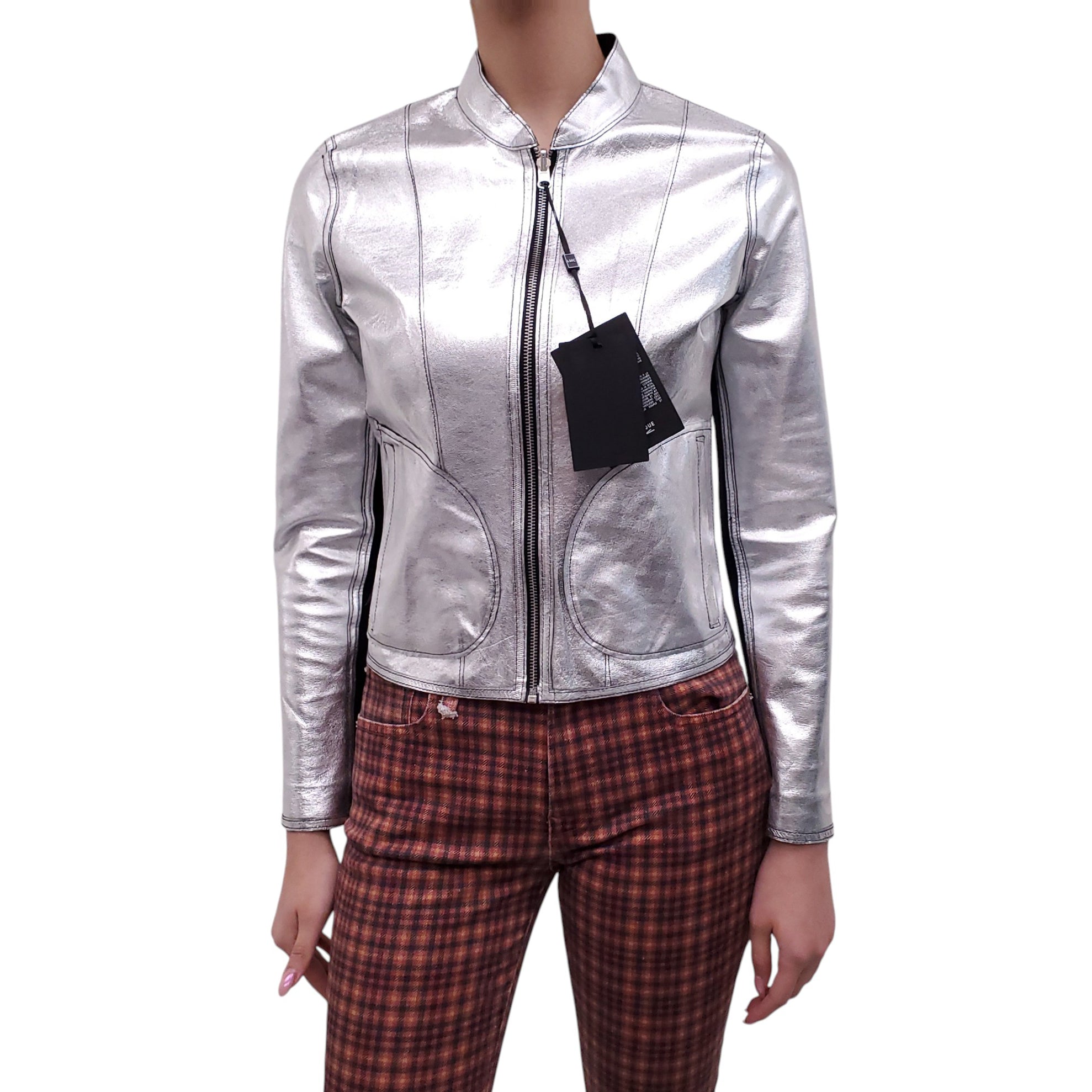 LAMARQUE BLACK AND SILVER REVERSIBLE BOMBER JACKET - SIZE S
