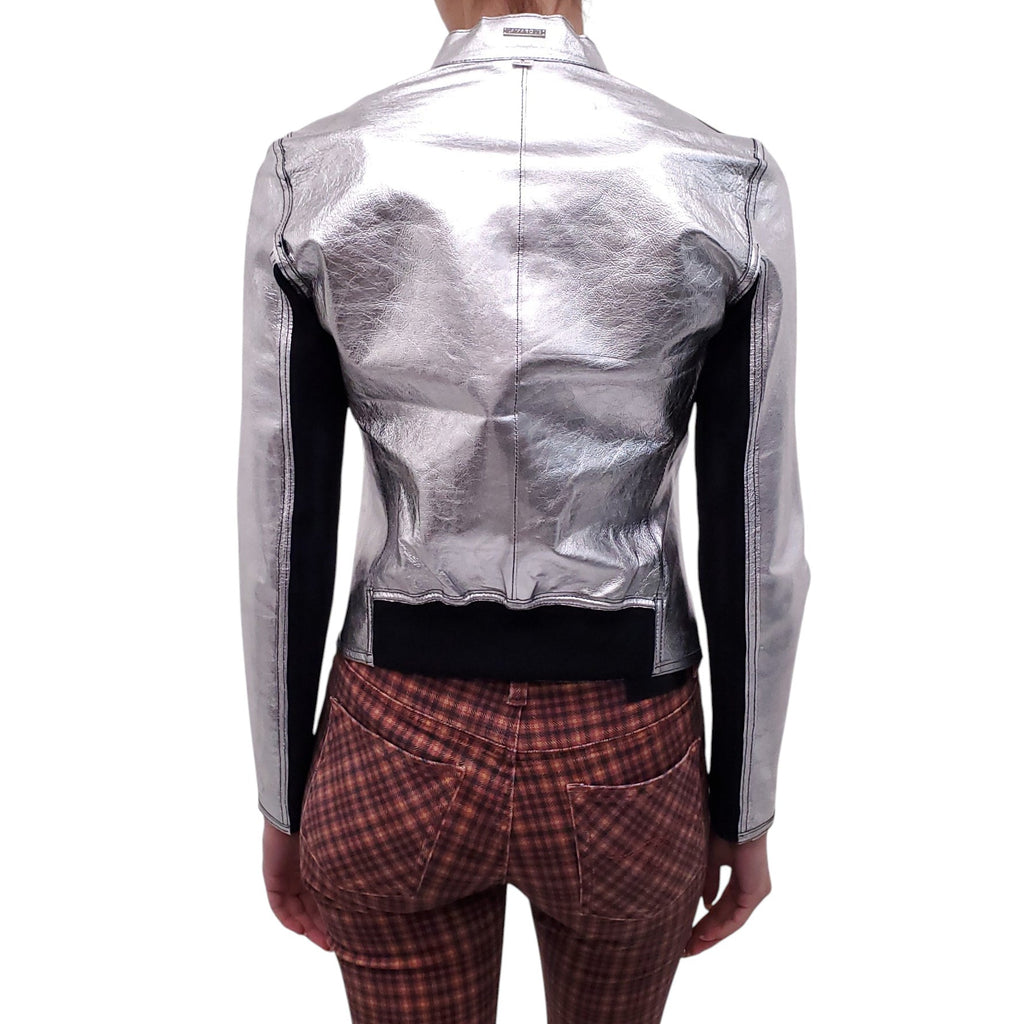 LAMARQUE BLACK AND SILVER REVERSIBLE BOMBER JACKET - SIZE S